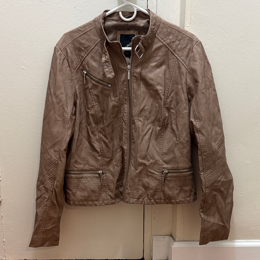 Collection B Women Faux Leather Jacket Brown Casual XL